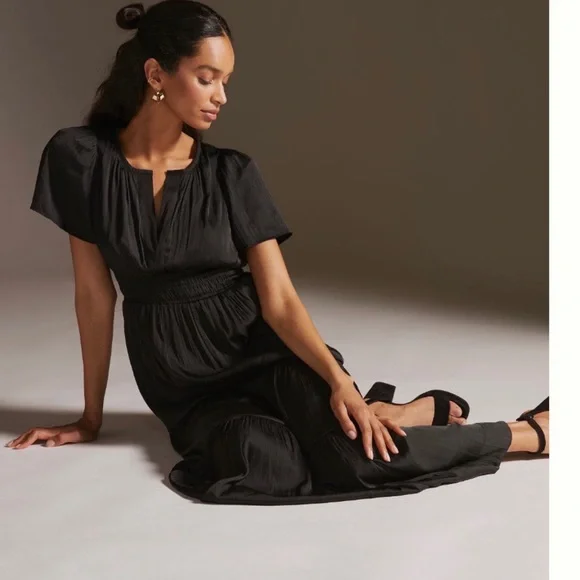 NWT Anthropologie The Somerset Silky Maxi Dress in Black size S - Picture 5 of 16